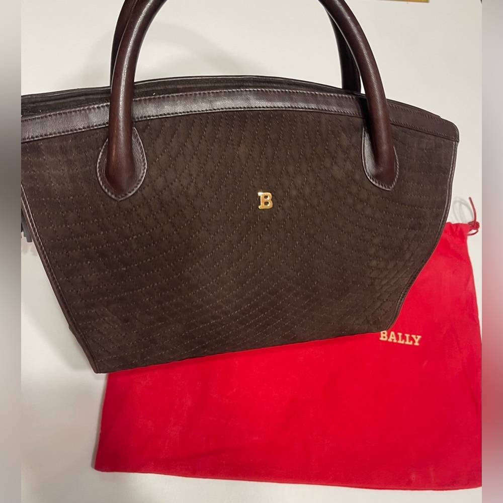 Bally Quilted Suede Chocolate Brown Handbag Purse